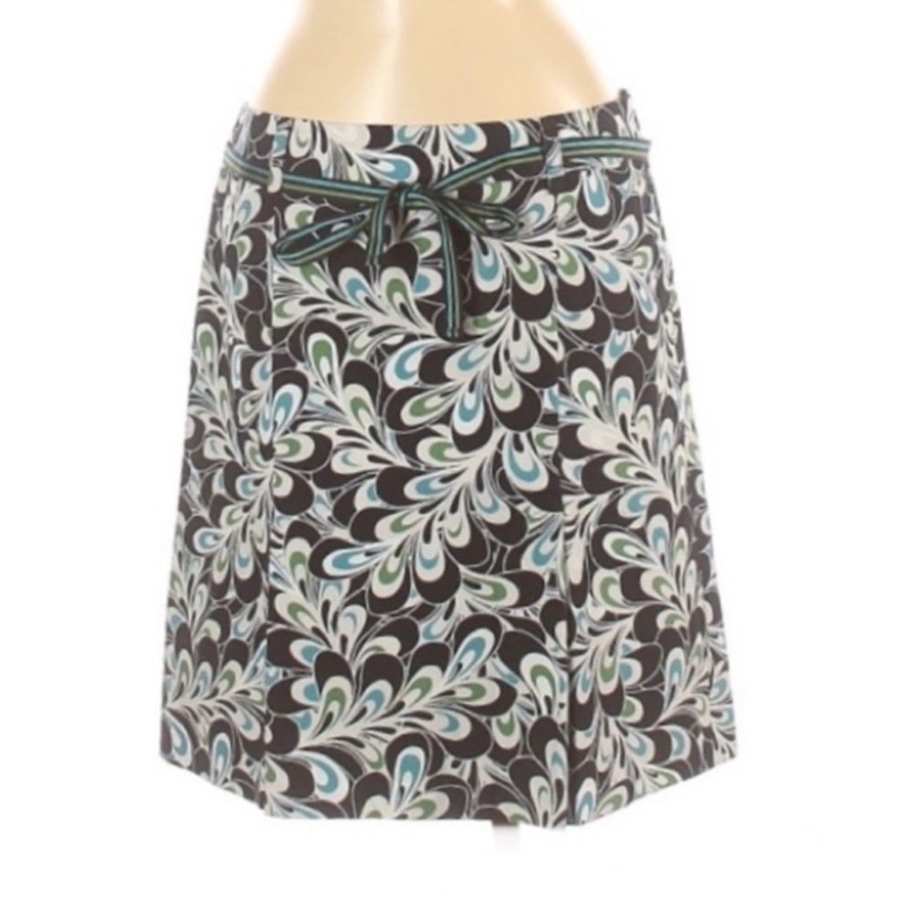 LOFT Paisley Pleated 100% Cotton Belted Mini Skirt